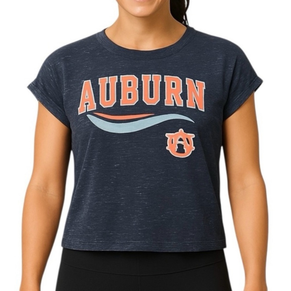 Auburn University Navy Slub Graphic Tee – Rolled Cap Sleeves Boxy Fit Women’s